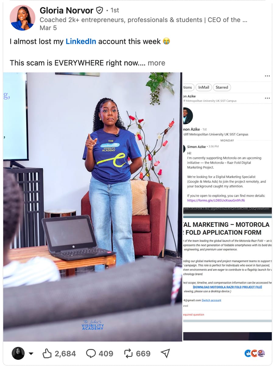Gloria Norvor: Warning about a LinkedIn account scam